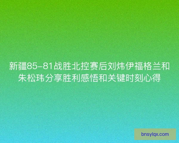 新疆85-81战胜北控赛后刘炜伊福格兰和朱松玮分享胜利感悟和关键时刻心得